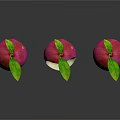 Fresh Juicy Pink Green Apples with Green Leaves and Bitten One on White Background