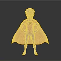 Cartoon Superhero Character In Black Suit With Red Cape Glasses And Chest Symbol