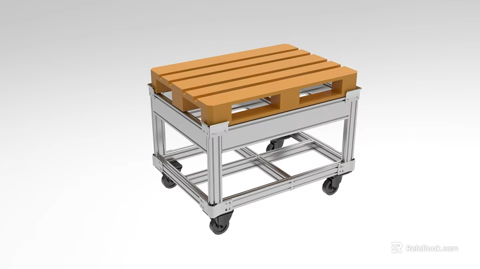 Industrial Equipment Metal Frame Cart With Wooden Pallet And Wheels For Material Handling 3d model 