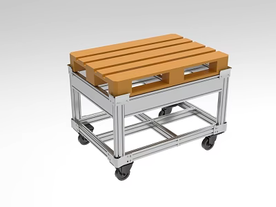 Industrial Equipment Metal Frame Cart With Wooden Pallet And Wheels For Material Handling 3d model