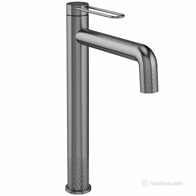 Modern Sleek Stainless Steel Faucet With Knurled Texture And Curved Spout 3d model 