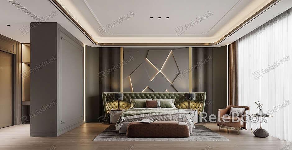 French Bedroom Light Luxury Bedroom Bedroom Leisure Chair Hotel Guest Room Master Bedroom Villa Bedroom F974 model