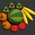 Fresh Assorted Fruits With Green And Yellow Striped Watermelon Red Apples Oranges And Yellow Bananas