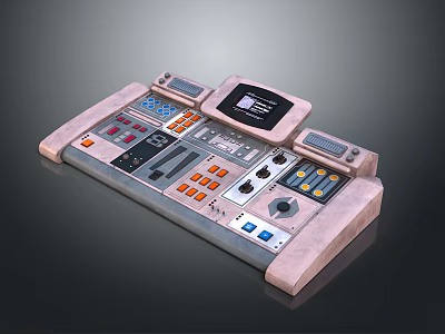 Professional Control Console with Colored Buttons Adjustment Knobs Digital Display and Control Sections 3d model