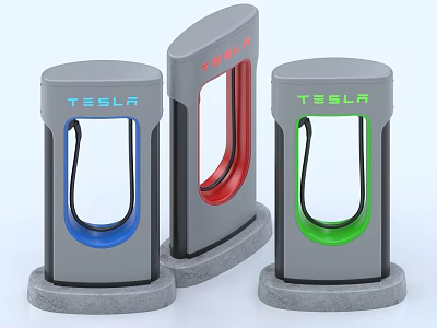 Tesla Charging Stations With Modern Design And Blue Red Green Colors 3d model