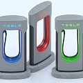 Tesla Charging Stations With Modern Design And Blue Red Green Colors