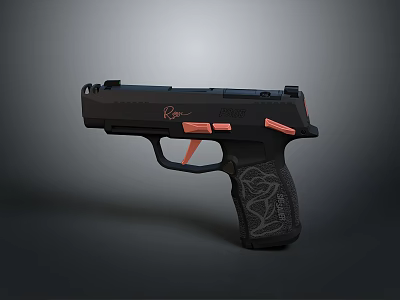 High Quality Modern Black Tactical Pistol Featuring Red Accents And Textured Grip 3d model