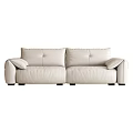 Two Seater Sofa Light Colored Leather Modern Minimalist Design With Armrests Cushions And Black Legs