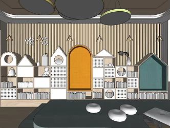 Modern kindergarten hall reading corner background wall 3d model