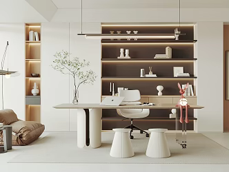 Study Desk and Chair Bookcase Lazy Sofa Floor Lamp 3d model