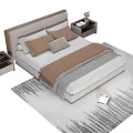 Modern Double Bed Design With Nightstand Stool Plush Rug And Soft Pillows 3d model