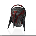 Sci Fi Character Mechanical Helmet Featuring Red Gray Design And Legged Support