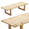 Handcrafted Wooden Bench With Natural Rattan Woven Seat And Simple Design