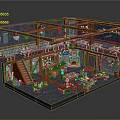 Medieval Tavern Interior With Wooden Structure Stone Walls Tables Fireplace And Tapestries