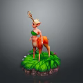 Deer Girl Fantasy Figure Standing On Green Grass Base With Leaves And Grass