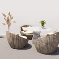 Round Wicker Outdoor Sofa With White Cushions Table And Plants For Patio