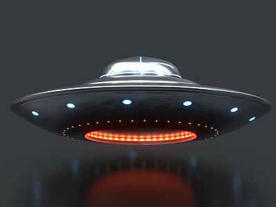 Black UFO Design With Transparent Top Blue Lights And Red Bottom Glow 3d model