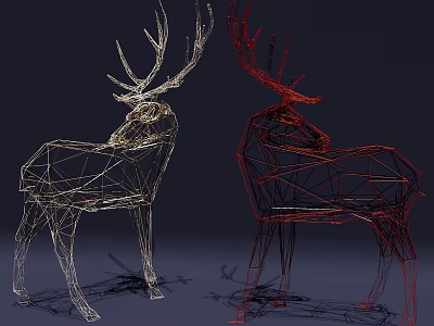 Geometric Deer Ornament Decor Set With Silver And Red Modern Design 3d model