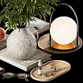 Elegant Decorative Ornament Set with Green Plant Vase Stacked Books and Fruit Bowl