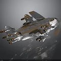 Futuristic Metallic Spacecraft With Multiple Thrusters And Geometric Design For Space Exploration