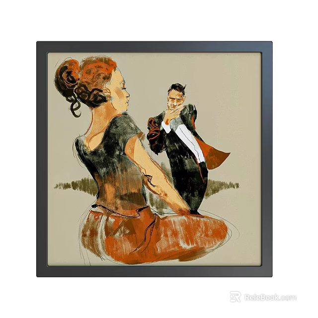 Figurative Painting Featuring Woman With Updo And Man In Black Suit Red Cape Interacting 3d model 