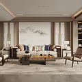 Modern Chinese Living Room Interior With Sofa Coffee Table Decorative Painting And Plant