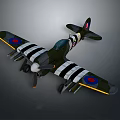 Vintage Fighter Aircraft Green Black White Striped Paint Round Wing Insignia Propeller And Cockpit