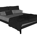 Modern Grey Double Bed With Comfortable Headboard And Soft Bedding Pillows