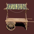 Simple Wooden Mobile Cart with Green Canopy and Spoked Wheels Structure