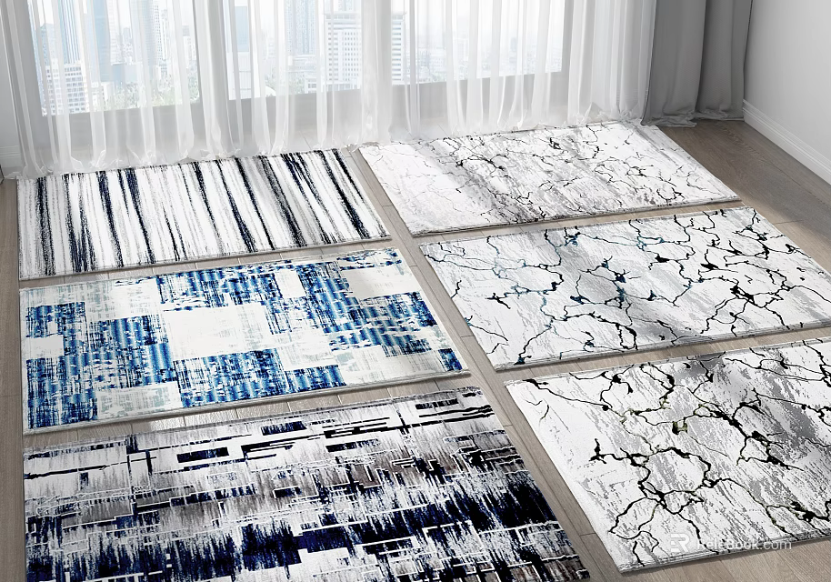 Modern Abstract Square Rugs With Blue White Black Patterns For Home Decor 3d model