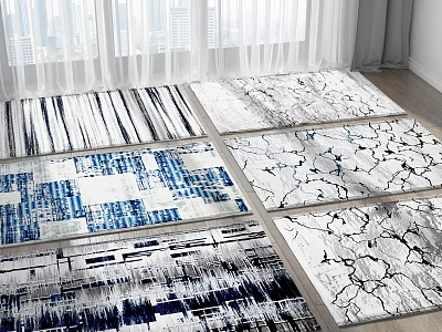 Modern Abstract Square Rugs With Blue White Black Patterns For Home Decor 3d model