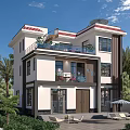 Modern White Exterior Detached Villa With Red Tile Roof Balcony And Palm Tree Garden Courtyard
