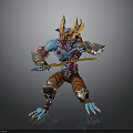 Blue Skinned Horned Fantasy Creature Posing With Ornate Sword And Armored Outfit
