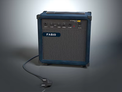 FABIO Electric Guitar Amplifier with Control Knobs and Connected Power Cable 3d model