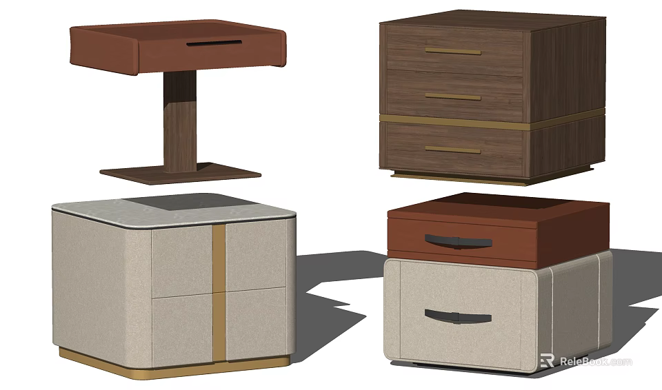 Modern Bedside Tables With Wooden Upholstered Drawers Square Design And Storage Function 3d model 