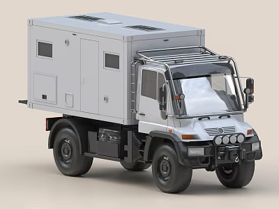 Silver All terrain Truck With Enclosed Cargo Container And Rugged Design 3d model