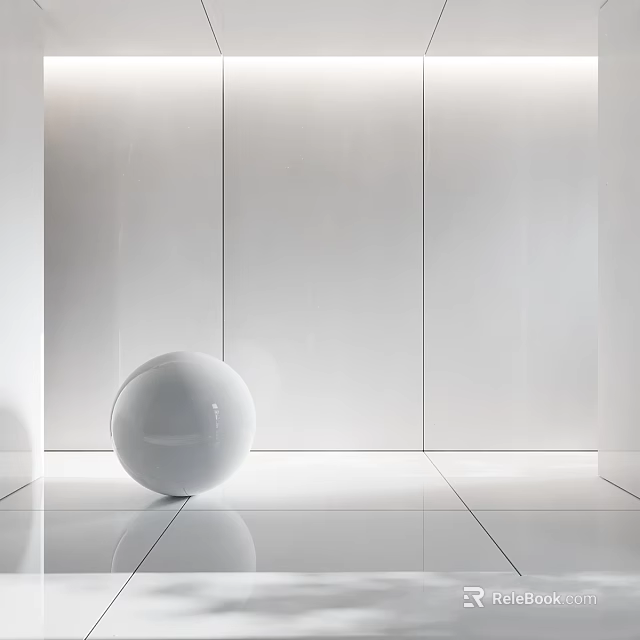 Modern Component Design Featuring White Sphere Against White Walls And Floor 3d model 