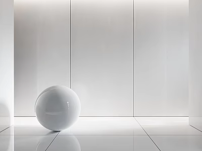 Modern Component Design Featuring White Sphere Against White Walls And Floor 3d model