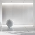 Modern Component Design Featuring White Sphere Against White Walls And Floor 3d model