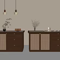 Brown Wooden Cabinets With Woven Doors Drawers And Decorative Plants For Home Decor