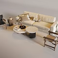 Elegant Cream Sofa And Coffee Table Set With Decorative Pillows And Accent Chairs