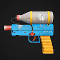 Blue Handmade Toy Gun With Gray Bottle Yellow Straps Black Tube And Red Parts