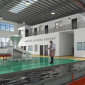 Bright Industrial Factory Interior With Workers Machinery Green Floor High Ceiling And Windows