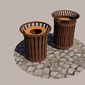 Modern trash can outdoor trash can tourist attraction ecological trash can wooden structure umbrella-shaped bucket garbage sorting container 3d model