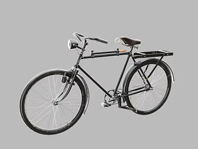 Vintage Black Bicycle With Headlight And Rear Rack Design Details 3d model