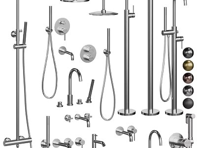 Assorted Bathroom And Kitchen Faucet Fixtures With Shower Components And Handles 3d model