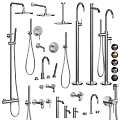 Assorted Bathroom And Kitchen Faucet Fixtures With Shower Components And Handles