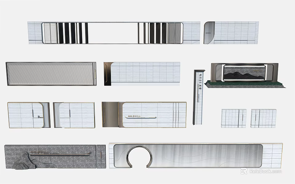 Feature Wall Design Sketches With Various Styles Structural Patterns And Decorative Elements 3d model 