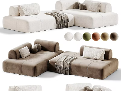 Modern Sectional Sofa With Multiple Color Options And Decorative Pillows Throw Blanket 3d model