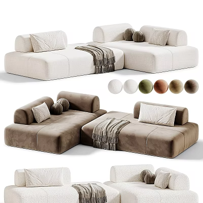 Modern Sectional Sofa With Multiple Color Options And Decorative Pillows Throw Blanket 3d model